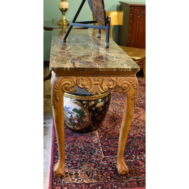 Chippendale Chippendale Style Marble Mahogany Entry/Console Table For Sale - Image 3 of 11
