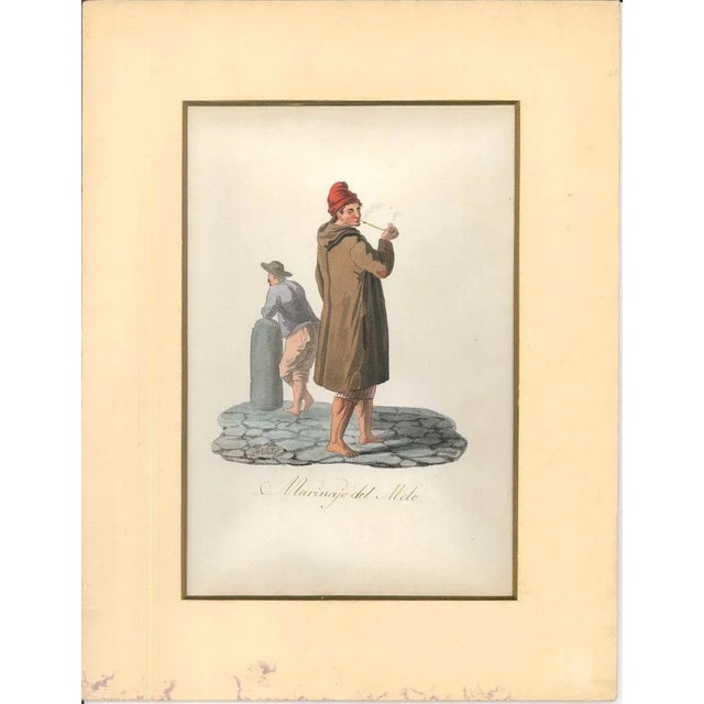 Watercolour on paper, 1820 c.a. Hand-titled ''Marinajo del Molo'' (Sailor of the pier), hand-signed on lower-left margin....