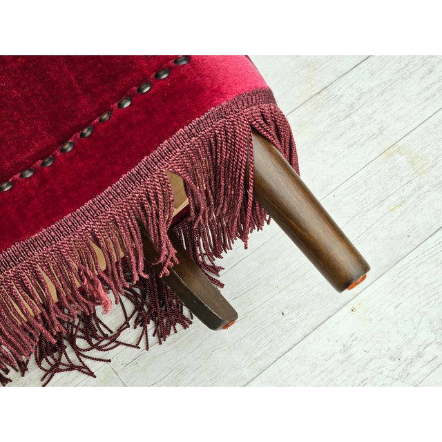 Danish Lounge Chair in Cherry-Red Velour Fabric, 1970s For Sale - Image 9 of 18