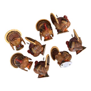 Vintage Porcelain Turkey Motif Place Card Holders - Set of 8 For Sale