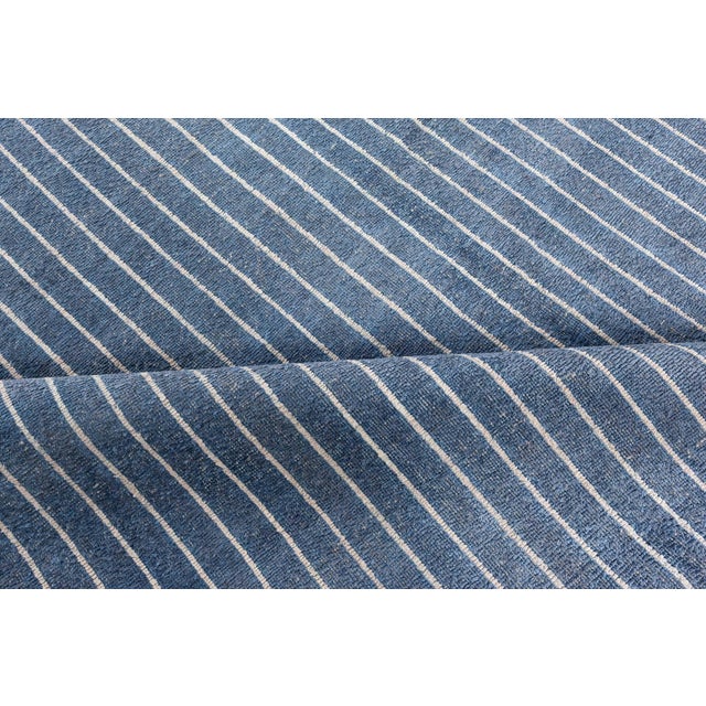 Contemporary striped blue and white handmade rug by Doris Leslie Blau Size: 9'0" × 12'10" (274 × 391 cm) Color: Blue,...