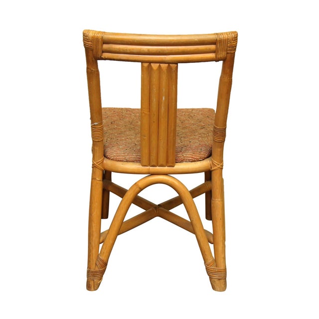 Vintage Bamboo Style Rattan Chair With Tweed Seat For Sale - Image 10 of 11