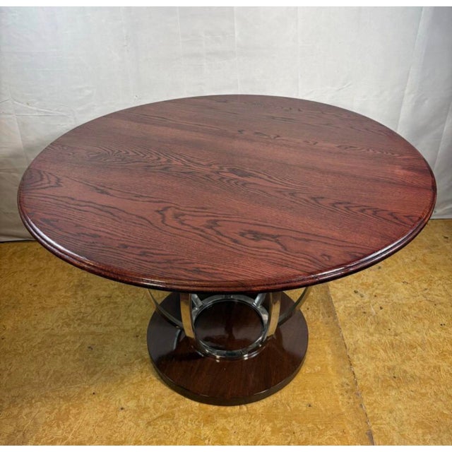 Vintage Art Deco Round Dining Table with Oak Top & Chrome Base, 1990s For Sale - Image 6 of 9