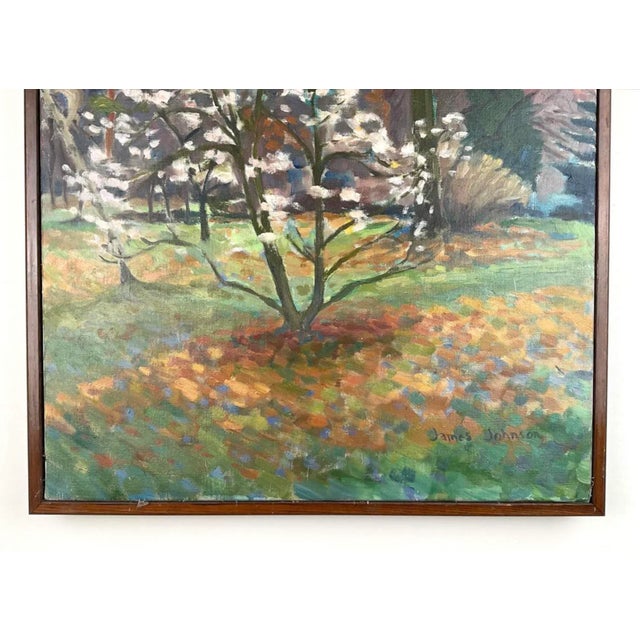 1990s Vintage Original Oil Painting “Willow Wood Arboretum Spring Landscape” Signed James L. Johnson For Sale - Image 5 of 12