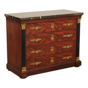 Henkel Harris Empire Style Mahogany Marble Top Chest of Drawers