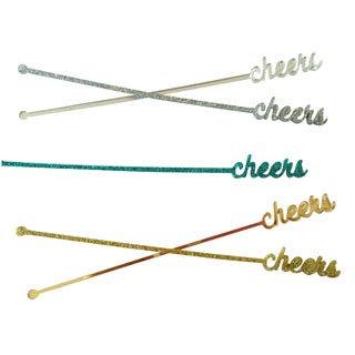 Gold Glitter Cheers Drink Stirrers - Set of 6 For Sale