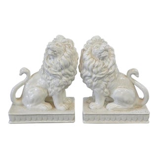 Vintage Mid Century Ceramic Lion Bookends - a Pair For Sale
