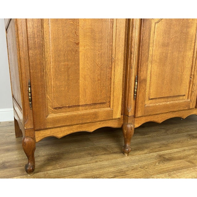 Wood Vintage Louis XVI French Oak Four Door Carved Armoire For Sale - Image 7 of 10