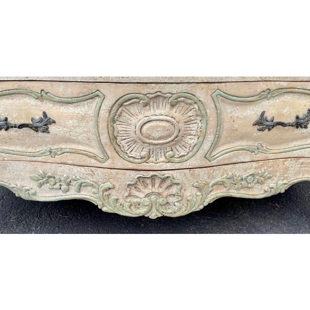 Beige French Louis XVI Style Cerused Painted Commode / Chest With Carved Shell Motif For Sale - Image 8 of 10