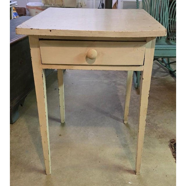 Folk Art 19Thc Original Cream Painted Side Table W/ Drawer For Sale - Image 3 of 6