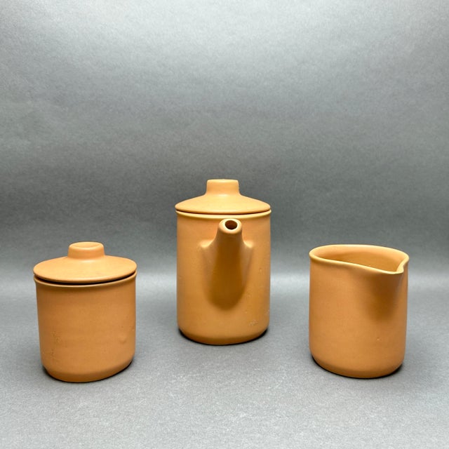 Rustic Vintage Nerina Louveira Brazil Terracotta Demitasse Set: Coffee Pot, 6 Cups Saucers, Creamer, Sugar - 17 pcs For Sale - Image 3 of 10