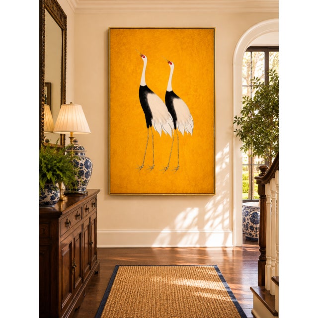 Paper Golden Crane Portrait I, Japanese Crane Wall Art, Gold Bird Print, 24" X 36" For Sale - Image 7 of 11