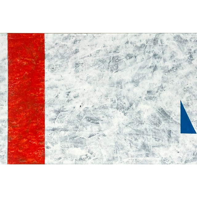 Abstract Geometric Composition in White, Red and Blue Original Acrylic on Board by Robert William Hinds For Sale - Image 4 of 8