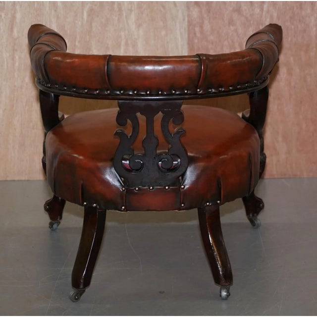 Regency Carved Hardwood Brown Leather Armchair For Sale - Image 12 of 16