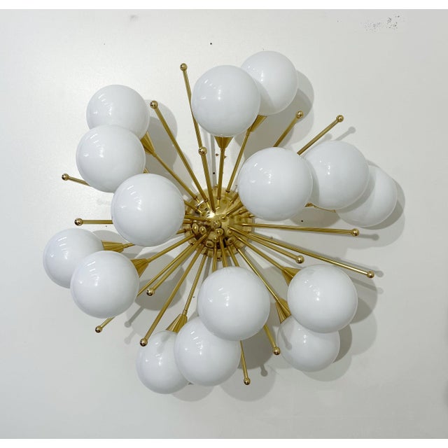 Not Yet Made - Made To Order 21st Century Mezzo Polished Brass Glossy White Murano Flush Mount by Fabio LTD For Sale - Image 5 of 9