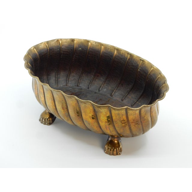 Italian 1960's Egidio Casagrande Hammered Brass Footed Bowl Pot For Sale - Image 4 of 6