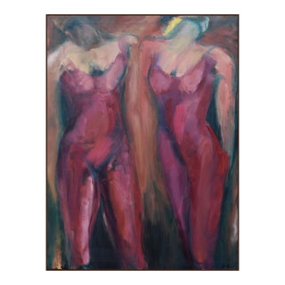 Large Scale Modernist Figurative Painting of Two Dancers in Pink Leotards For Sale