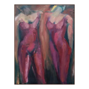 Large Scale Modernist Figurative Painting of Two Dancers in Pink Leotards