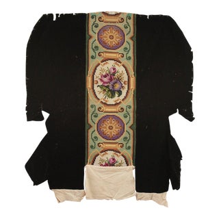 Antique French Arts & Crafts Needlepoint Black Velvet Chair Cover Fabric For Sale