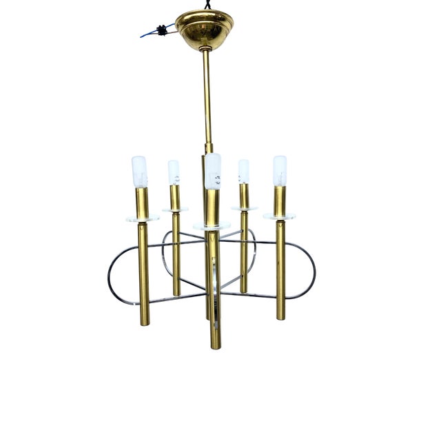 Chandelier in Brass, Chrome and Glass from Sciolari, 1960s For Sale