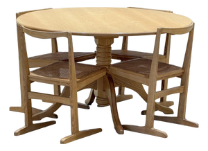 Mid-Century Modern Elm Circular Dining Table and Rattan Chairs, 1960s, Set of 5