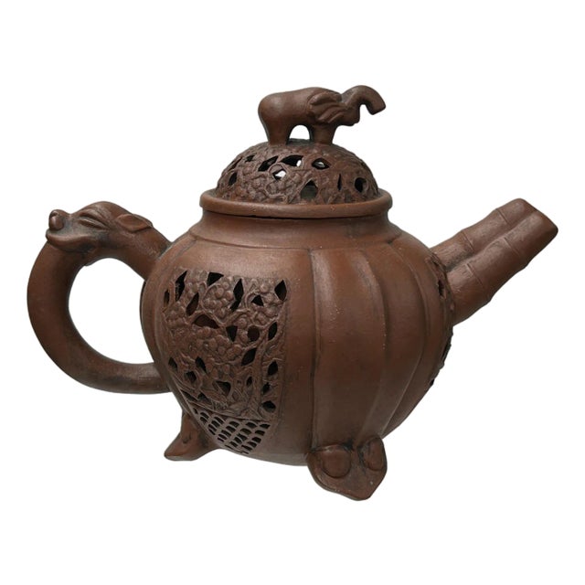 Vintage Brown Pumpkin Elephant Zisha Clay Teapot Art Display For Sale