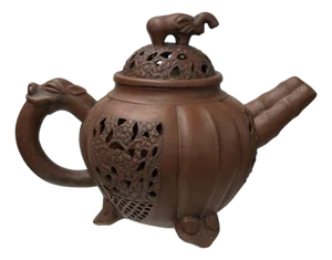 Vintage Brown Pumpkin Elephant Zisha Clay Teapot Art Display