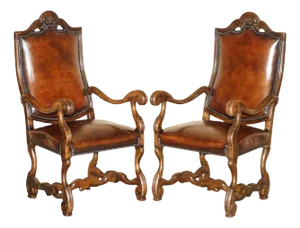 Set of Antique Italian Hand Dyed Brown Leathe Armchairs