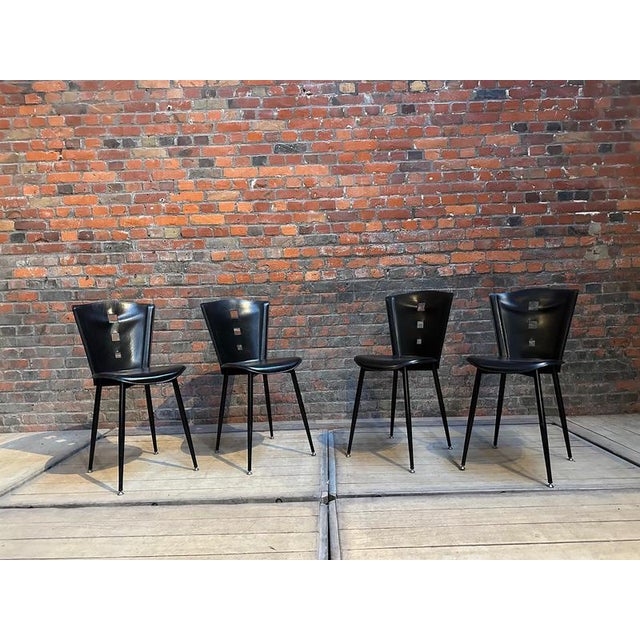 Leather & Metal Chairs, 1960s, Set of 4 For Sale - Image 4 of 10