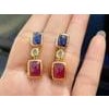 Bochic "Capri" Vintage Emerald, Ruby & Sapphire Earrings Set 18K Gold & Silver For Sale - Image 16 of 18