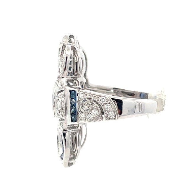 Metal Gorgeous 18k White Gold Ring With 1.15 Carat Natural Blue Sapphire & Diamonds, Size 6.75 For Sale - Image 7 of 11