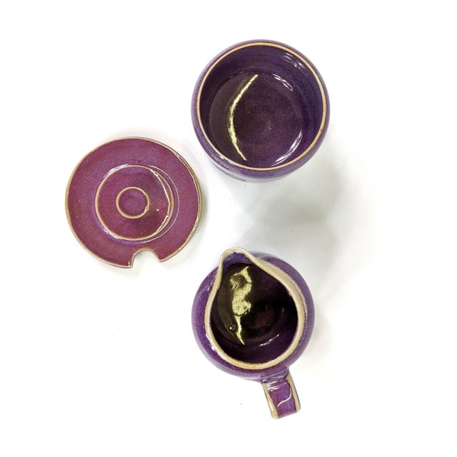 American Vintage Purple Glazed Ceramic Creamer & Sugar Set- 2 Pieces For Sale - Image 3 of 5