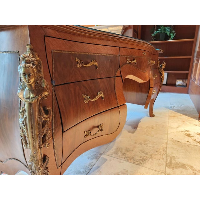 French Louis XV Rococo Bombe Inlay Burlwood Parquetry Office Desk ...
