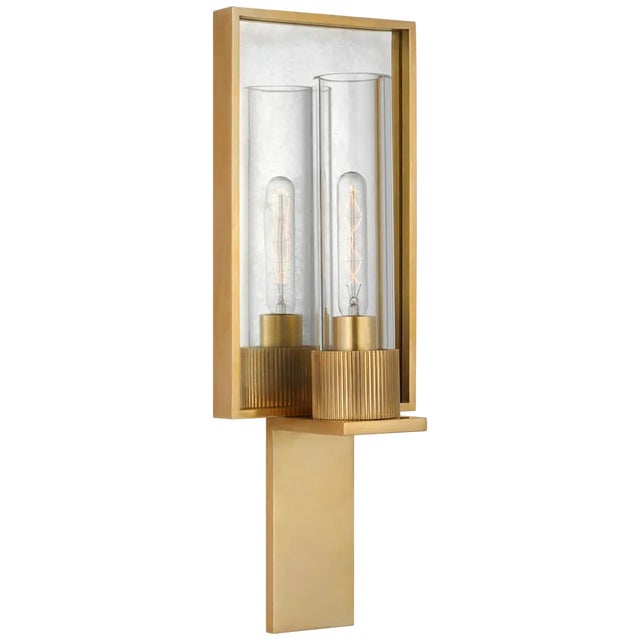Visual Comfort Ray Booth for Visual Comfort Signature Beza Single Reflector Sconce in Antique Brass and Antique Mirror For Sale - Image 4 of 5