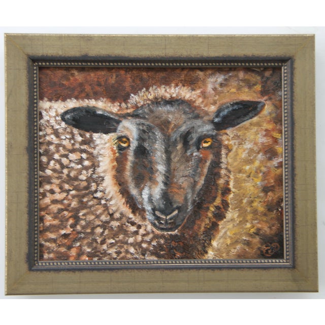 2020s Ram Sheep Portrait English Traditional Realism Impressionism Antique White Sienna Green Original Oil Painting Cleo Plowden For Sale - Image 5 of 6
