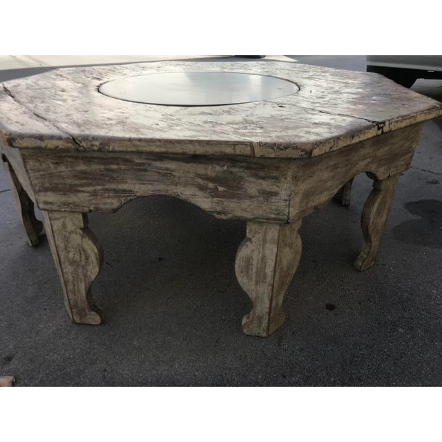 Distressed Moroccan-Style Painted Wood Octagonal Coffee Table With Removable Black Slate Insert – Early 20th Century For Sale - Image 10 of 13