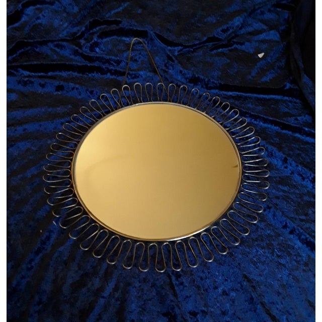 Vintage Round Sun Mirror with Brass Coloured Frame, 1970s For Sale - Image 4 of 6
