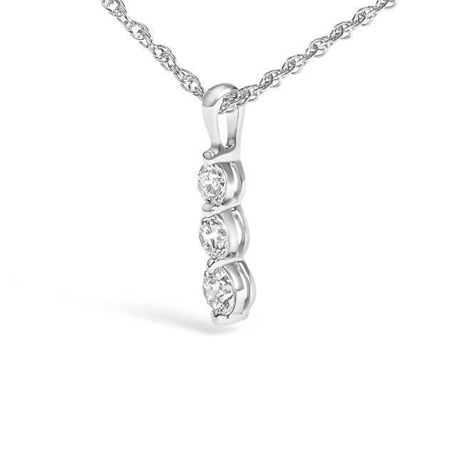 Contemporary .925 Sterling Silver 1/7 Cttw Lab Grown Diamond Three Stone Diamond Pendant Necklace - 18" Inches For Sale - Image 3 of 5