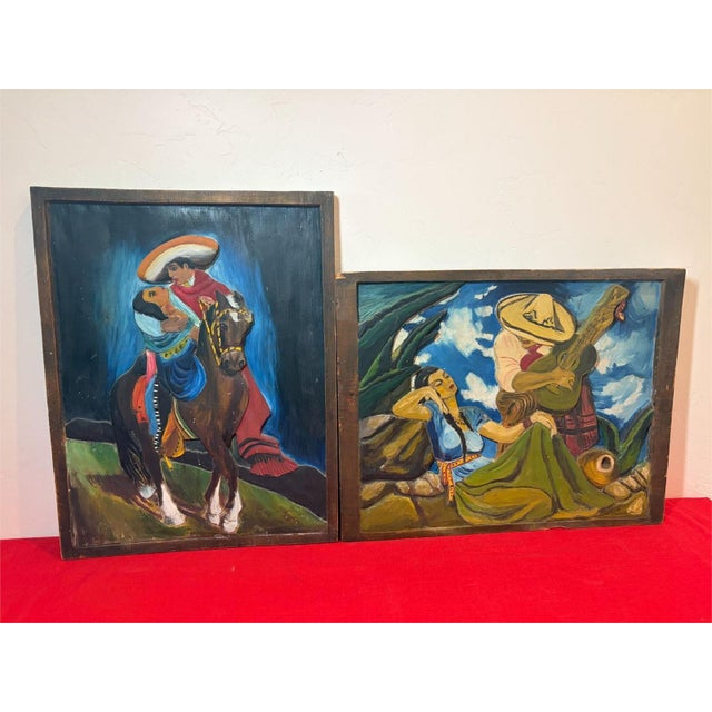 Mid-Century Mexica​n Relief-Carved Wood​ Panels - Charro & Serenade Folk Art Pair 20" For Sale - Image 18 of 18