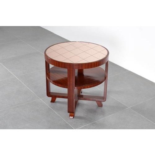 Wood Art Deco Circular Side Table in Bentwood and Pink Mirrored Glass, Italy, 1930s For Sale - Image 7 of 15