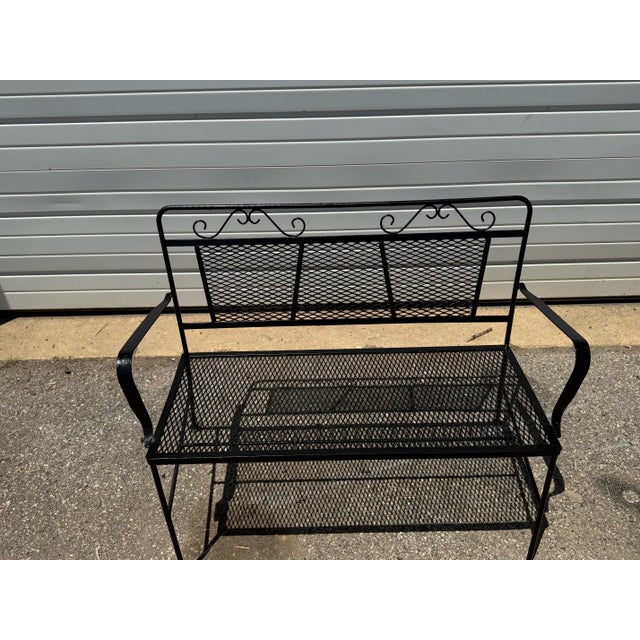 Vintage Woodard Style Wrought Iron Mesh Patio Bench For Sale - Image 11 of 12