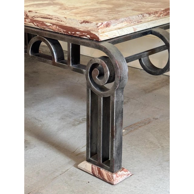 Beige French Art Deco Marble and Iron Coffee Table For Sale - Image 8 of 10