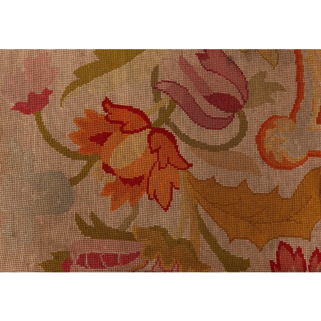 Rustic European Antique 1880s European Needlework Rug  Floral Symphony in Pastel Harmony For Sale - Image 3 of 8