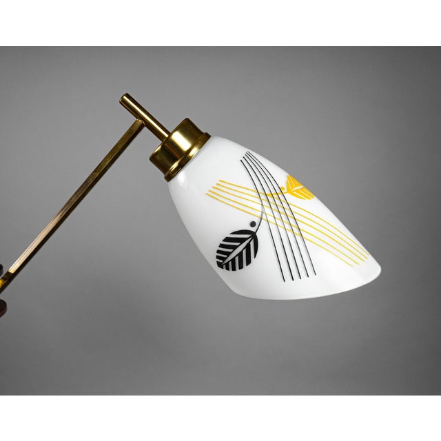 Mid-Century French Glass, Brass and Teak 3-Arm Chandelier, 1950s For Sale - Image 4 of 5