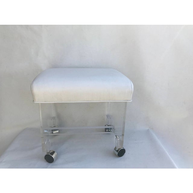 Vintage Mid Century Modern Lucite Acrylic Faux White Leather Padded Vanity Stool Chairish