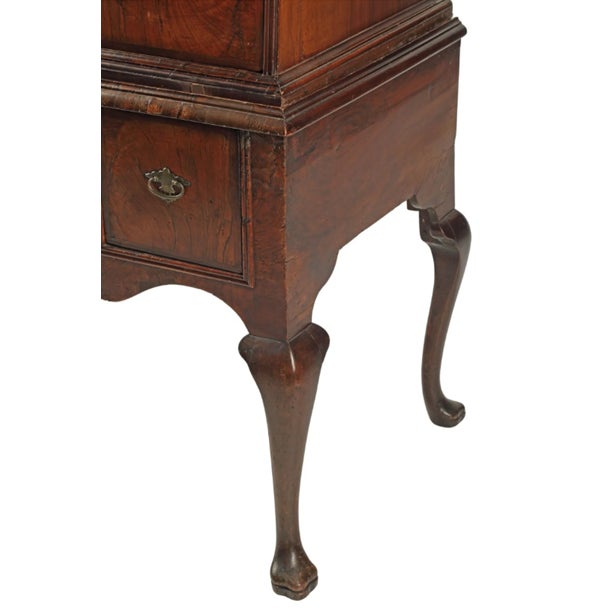 English George II walnut chest-on-stand, 18th c., superstructure with two short drawers and three graduated long drawers,...