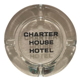 Mid-Century Modern Molded Glass Charter House Hotel Advertising Ashtray For Sale