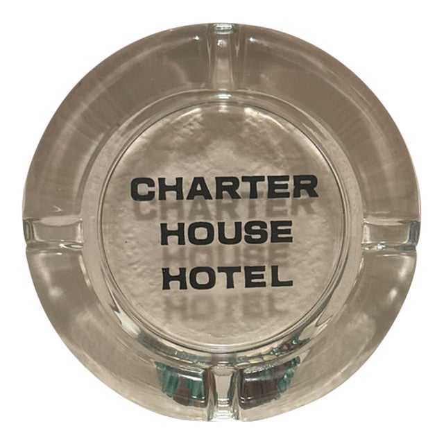 Mid-Century Modern Molded Glass Charter House Hotel Advertising Ashtray For Sale