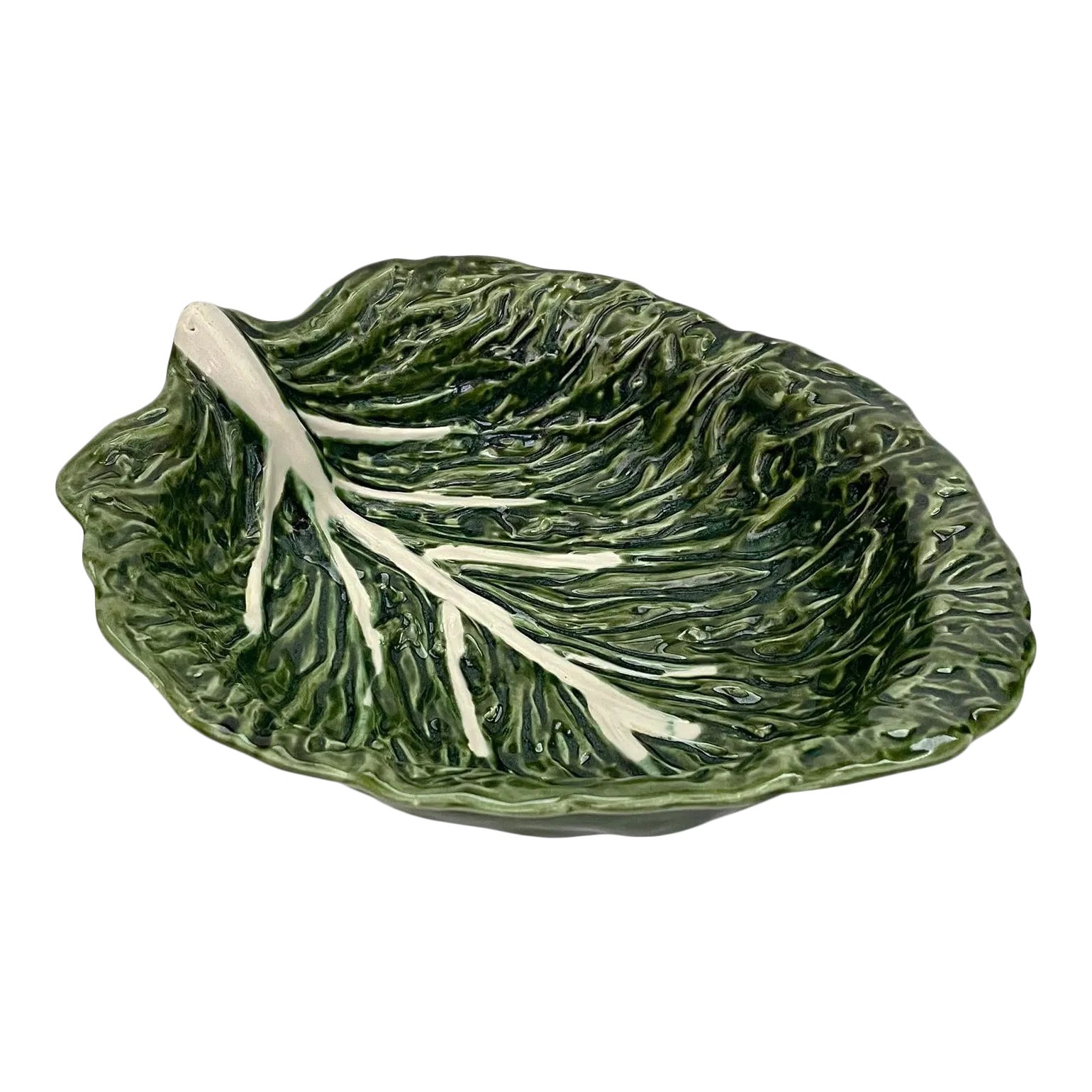 1960s Majolica Cabbage Leaf Serving Bowl Chairish