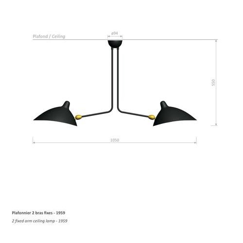 Mid-Century Modern Black Two Fixed Arms Ceiling Lamp from Serge Mouille For Sale - Image 6 of 8